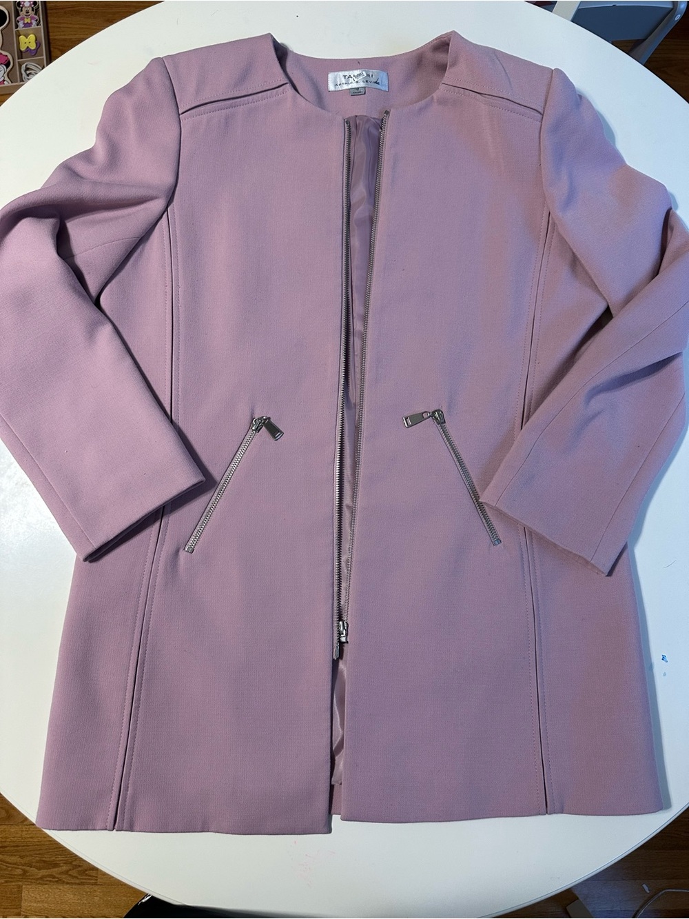 Tahari ASL Dusty Mauve Zip-Front Collarless Trench Coat